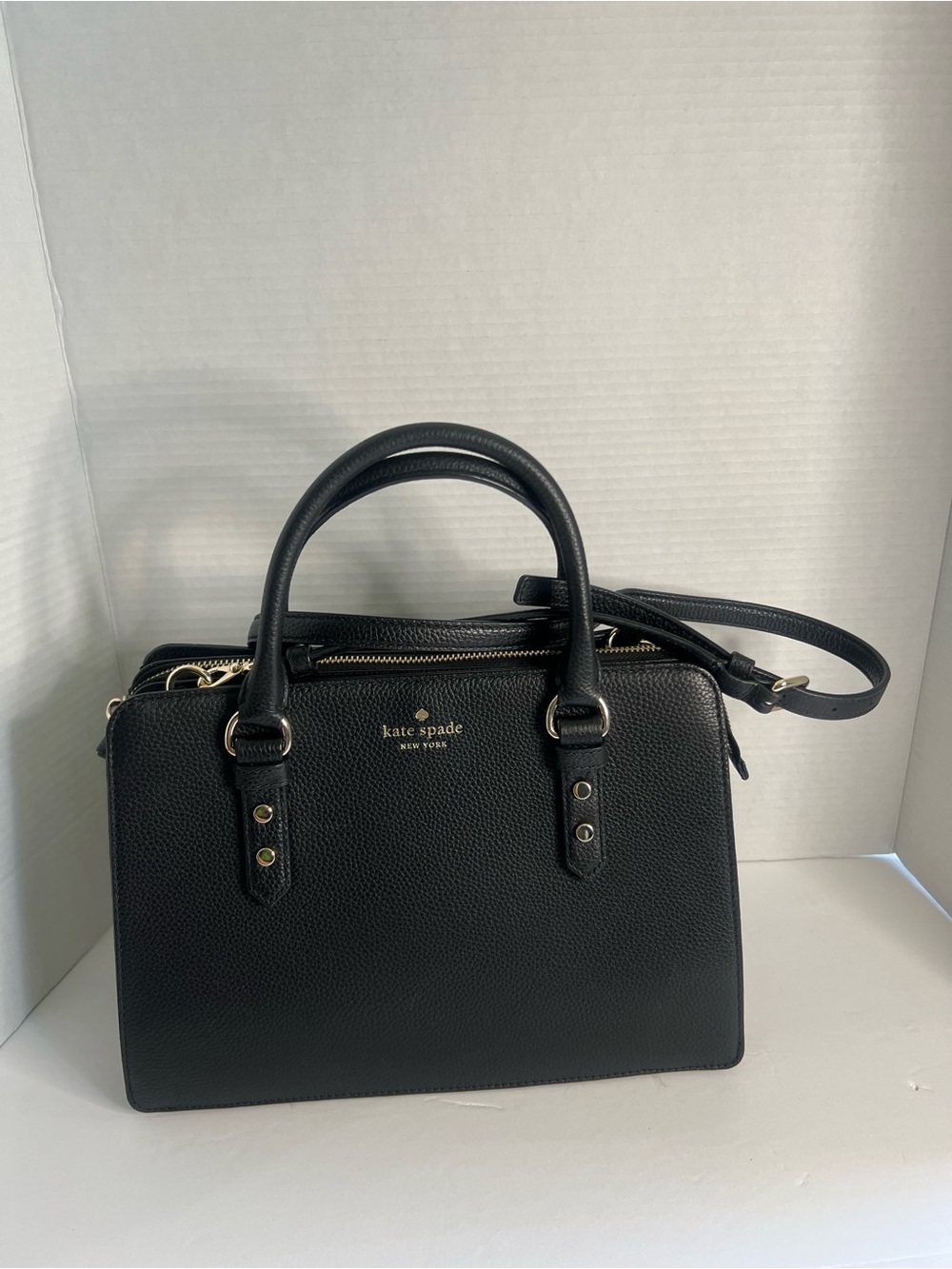 kate spade Black Pebbled Leather Satchel with Gold Hardware